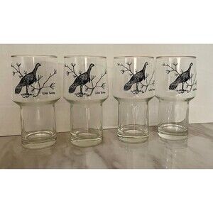 Set of 4 vintage "Wild Turkey" themed glass tumbler Thanksgiving glasses